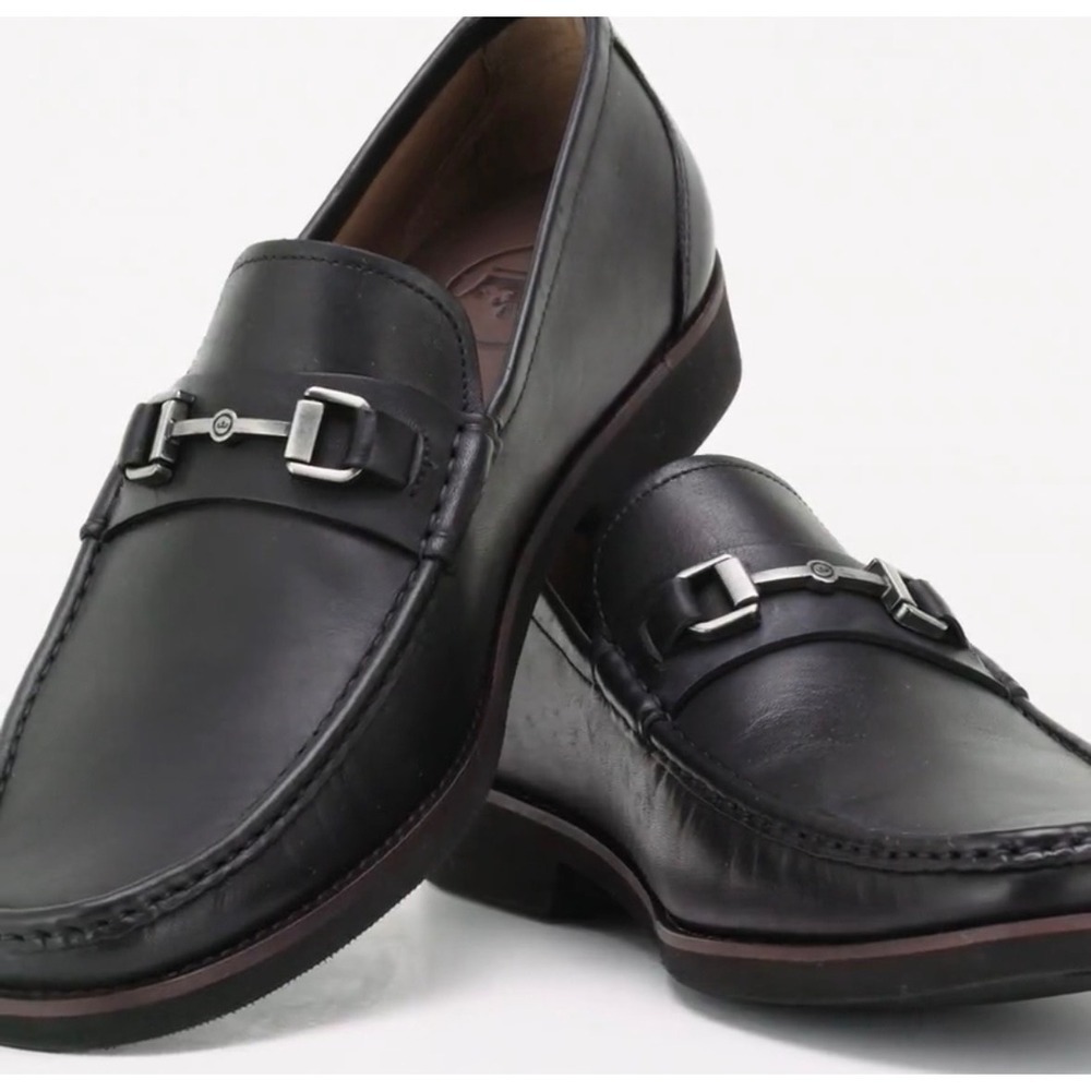 Peter Millar Mens Black Leather Bit‎ Loafers Silver Hardware Size 8.5 M